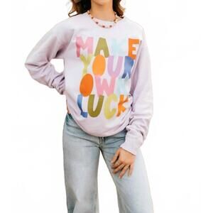 NEW ETTA & EAST make your own luck sweatshirt in lilac